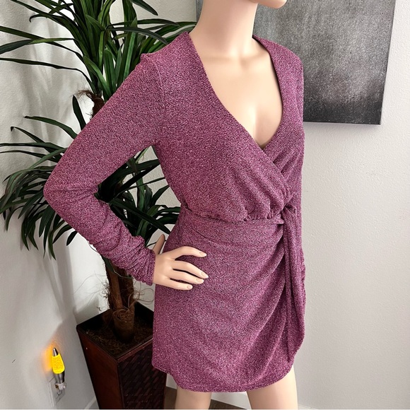 NEW Show Me Your Mumu Shimmery Metallic Pink Wrap Mini Dress - Picture 7 of 7